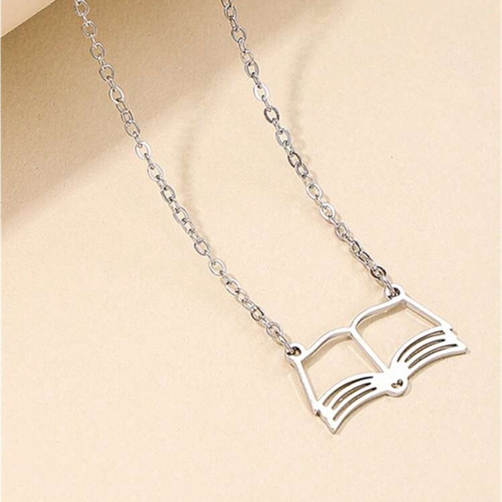 Silver Book Pendant Necklace
